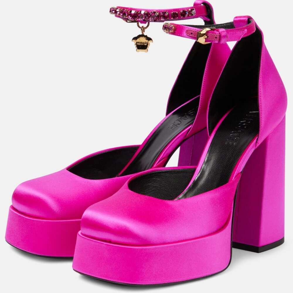NEW Versace Medusa Aevitas pink satin platform pumps sz 7 $1,175 - Picture 3 of 16